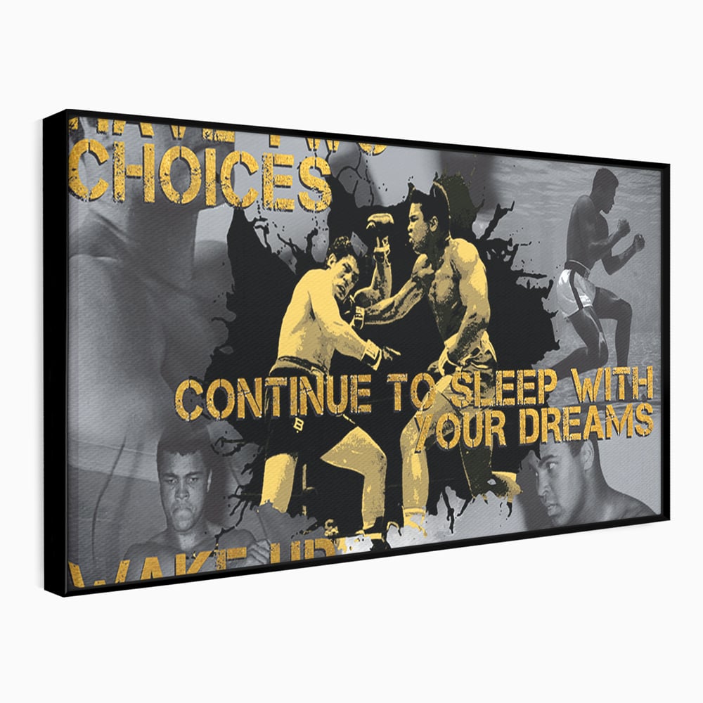 Tablou canvas cu tablou canvas motivational cu muhammad ali, in rama de aluminiu negru